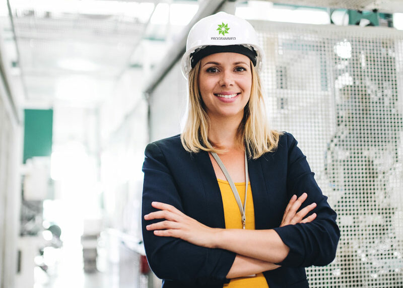 Programmed lady with helmet